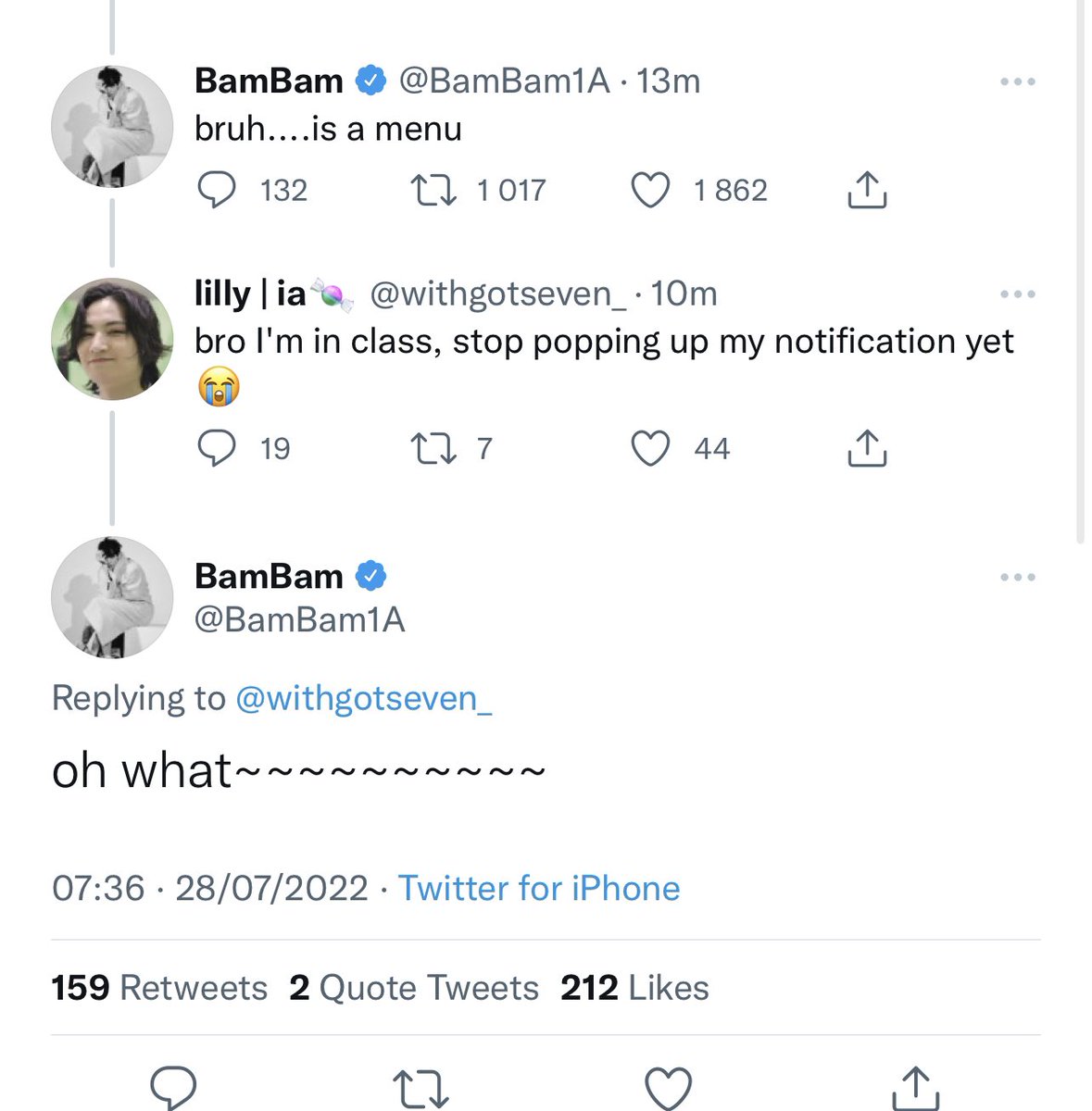withgotseven_'s tweet photo. jackson: you guys are in school n you're watching this? go back to school..... or don't get caught

meanwhile bambam to me: https://t.co/qk5mYYiVeO