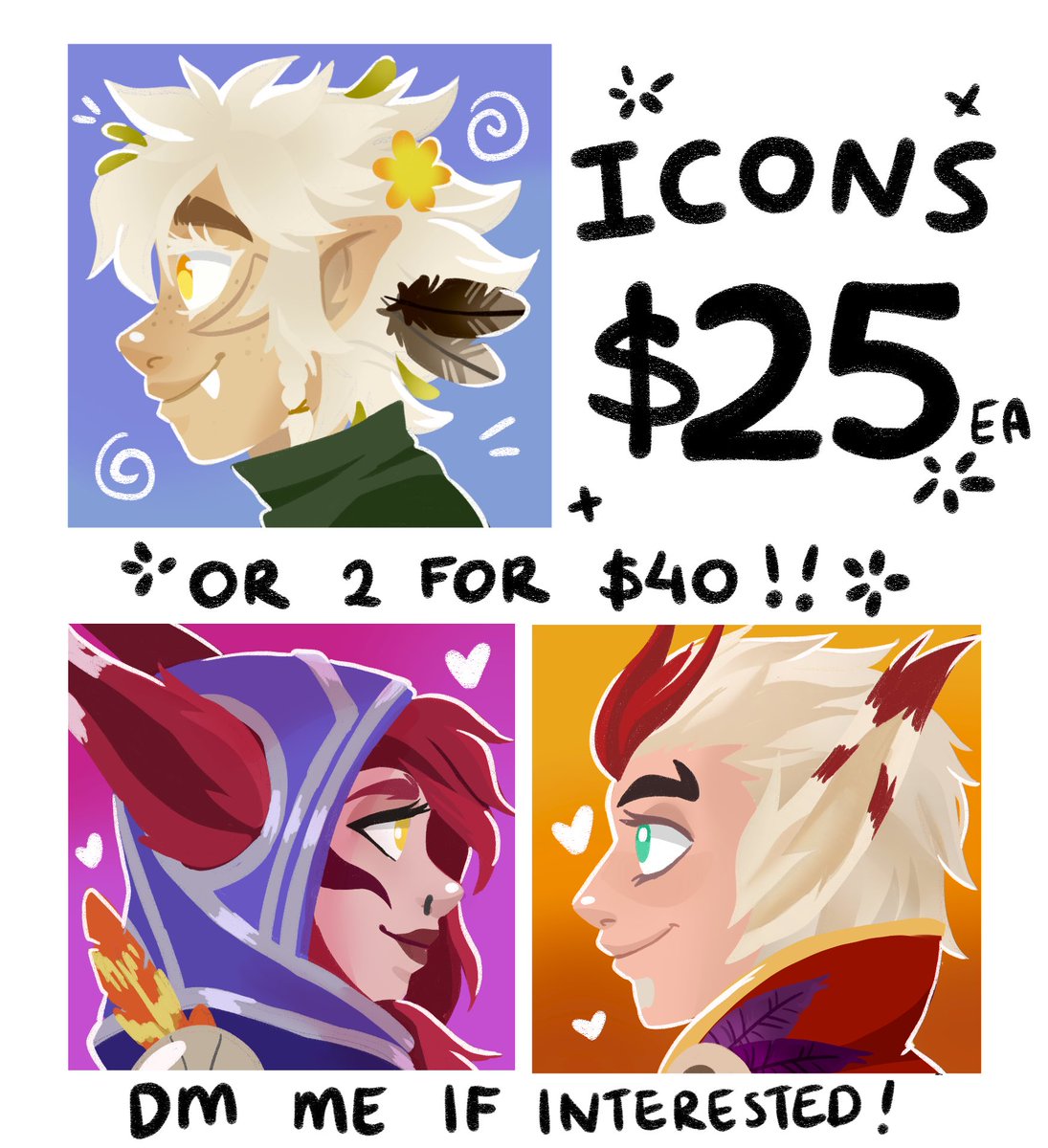 ✨⭐️🌟Emergency Icon Commissions ! 🌟✨⭐️

Lapse and I are needing to move from where we are staying ASAP. Which comes with a ton of costs I’m not able to afford right now. 

Taking as many of these I can, Dm me if interested ! 

Every dollar will help.  
Sharing helps too 🥺❤️