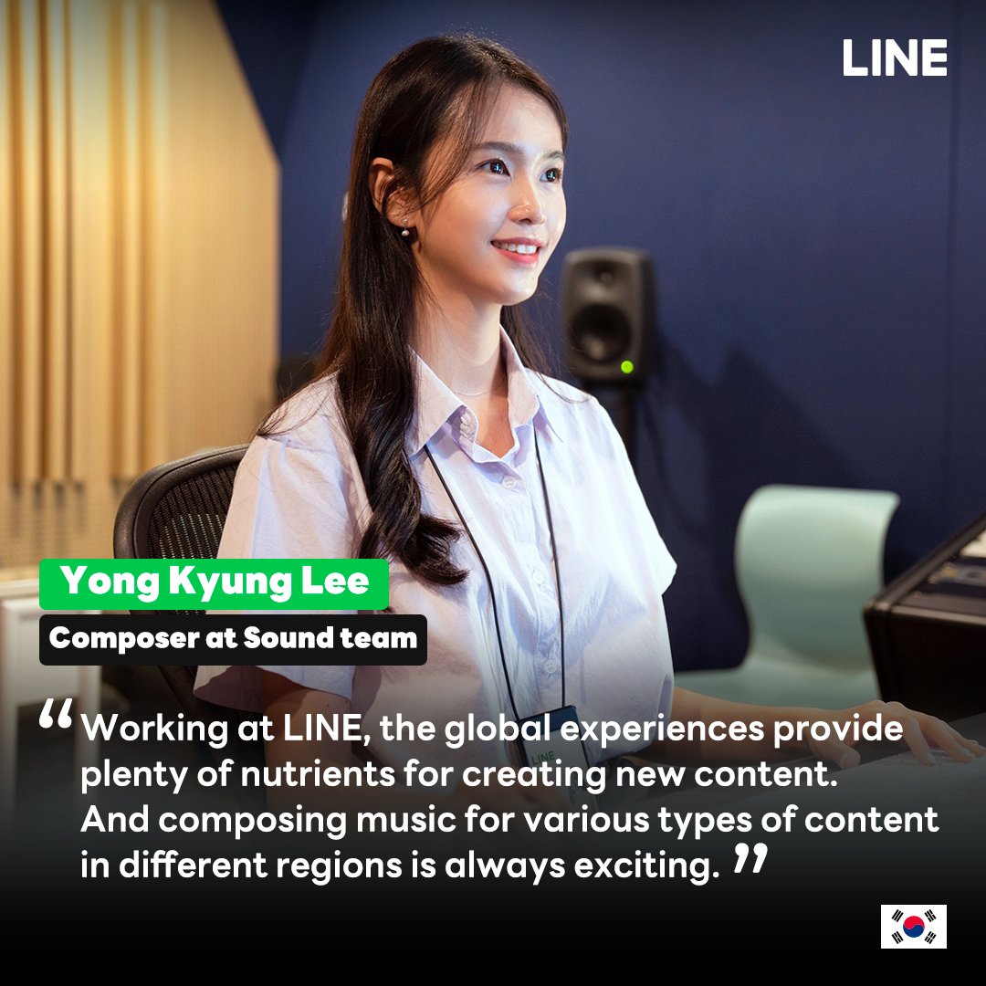 LINE_Global's tweet photo. Did you know that LINE employs creative people in a wide range of professions? For instance, meet Yong Kyung Lee, who is in charge of composing for the Sound Team.
#LINE #LINEPlus #LINER https://t.co/xb6sS7xZFa
