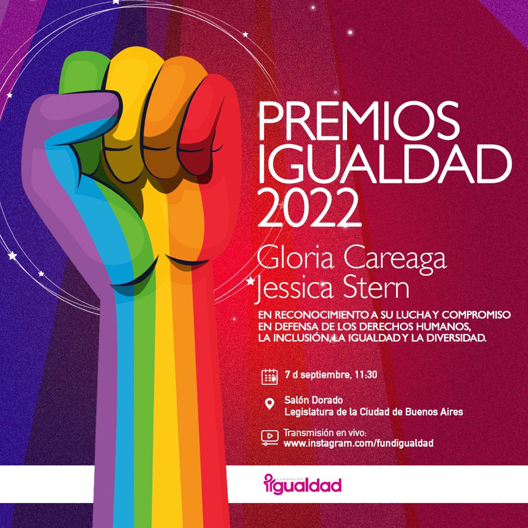 FundIgualdad's tweet photo. Tenemos el honor de entregar los PREMIOS IGUALDAD en reconocimiento al compromiso con los #DerechosHumanos, la igualdad y la diversidad en el ámbito internacional a dos referentes históricas del movimiento #LGBTIQ+ global:
Jessica Stern (EEUU) y Gloria Careaga (Mexico) ⏩ https://t.co/3WCfKpZjfj