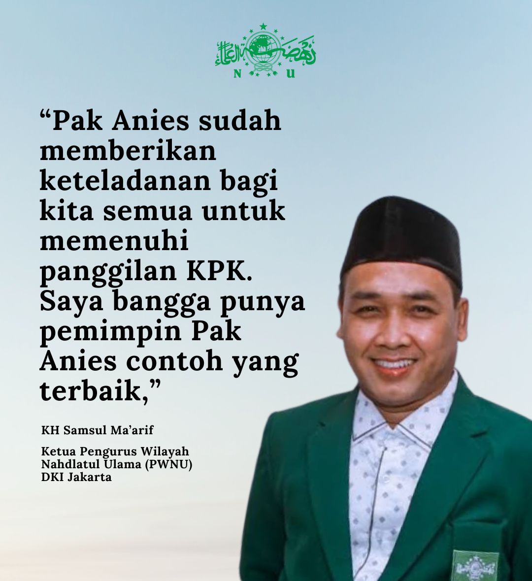 Pagi ini Pak Anies penuhi panggilan KPK untuk membantu menjelaskan duduk perkara Formula E. Langkah ini diapresiasi oleh KH Samsul Ma'arif Ketua PWNU DKI Jakarta. Kita butuh lebih banyak teladan yg baik.  inilah.com/siap-penuhi-pa…