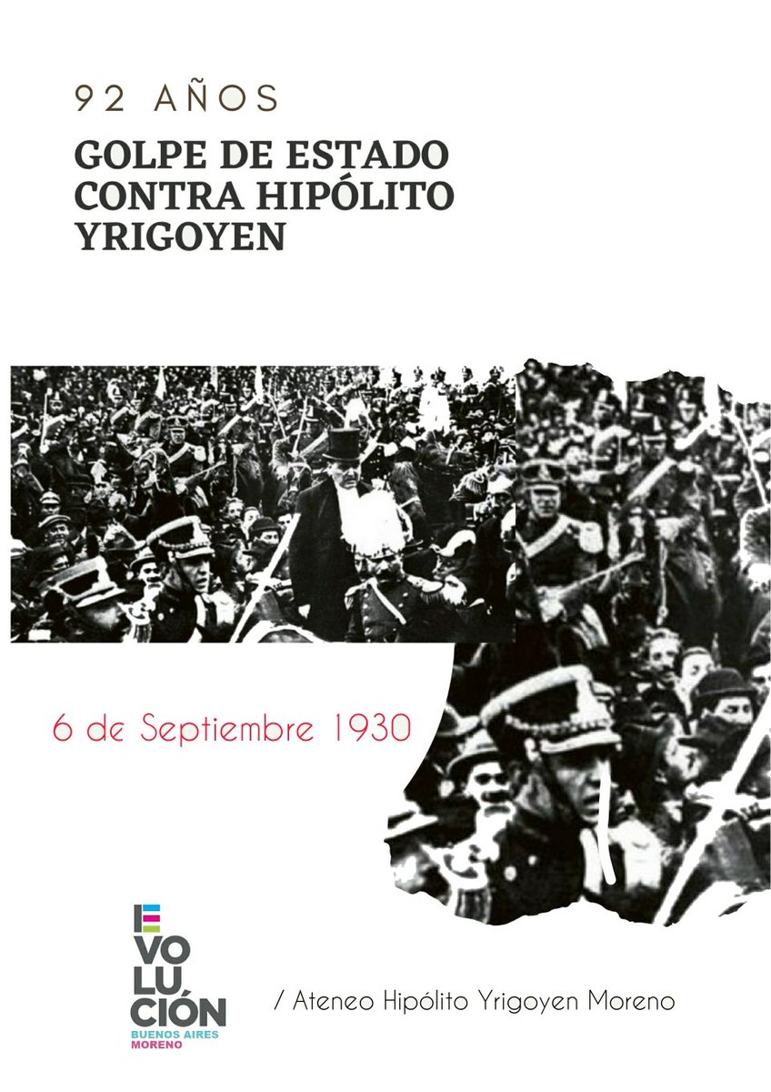 AteneoYrigoyen's tweet photo. Hipólito Yrigoyen fue el primer Presidente electo por el voto universal y secreto y, a su vez, el primero en ser derrocado con un golpe de Estado. 

Fue el 6 de septiembre de 1930. https://t.co/xDYRhXfi4J