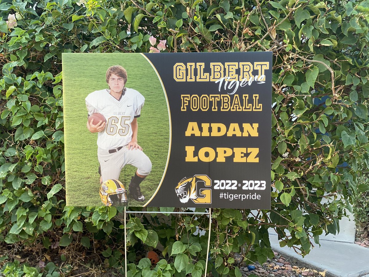 akslopez's tweet photo. To the person who put this in our yard today while we were at work, Thank You! This is the best surprise gift! #proudmama #gilberttigersfootball #gilberttigers #gilberttigersathletics https://t.co/6CYPRwL49w