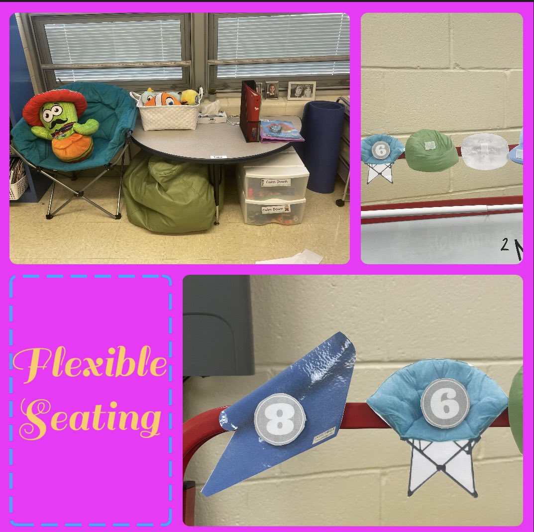 tch2makeadiff's tweet photo. @LivingstonPark @MissScoras_LP is offering FLEXIBLE SEATING🪑Miniature pictures provide a visual of each choice &amp; Ss Velcro their # to where they have chosen! Blue cushy chair❓Beanbag❓Rolling 🪑❓Which one helps me FOCUS BEST❓
#radicalcompassion
#truenorthbrunswick https://t.co/pJRr4Io0ST