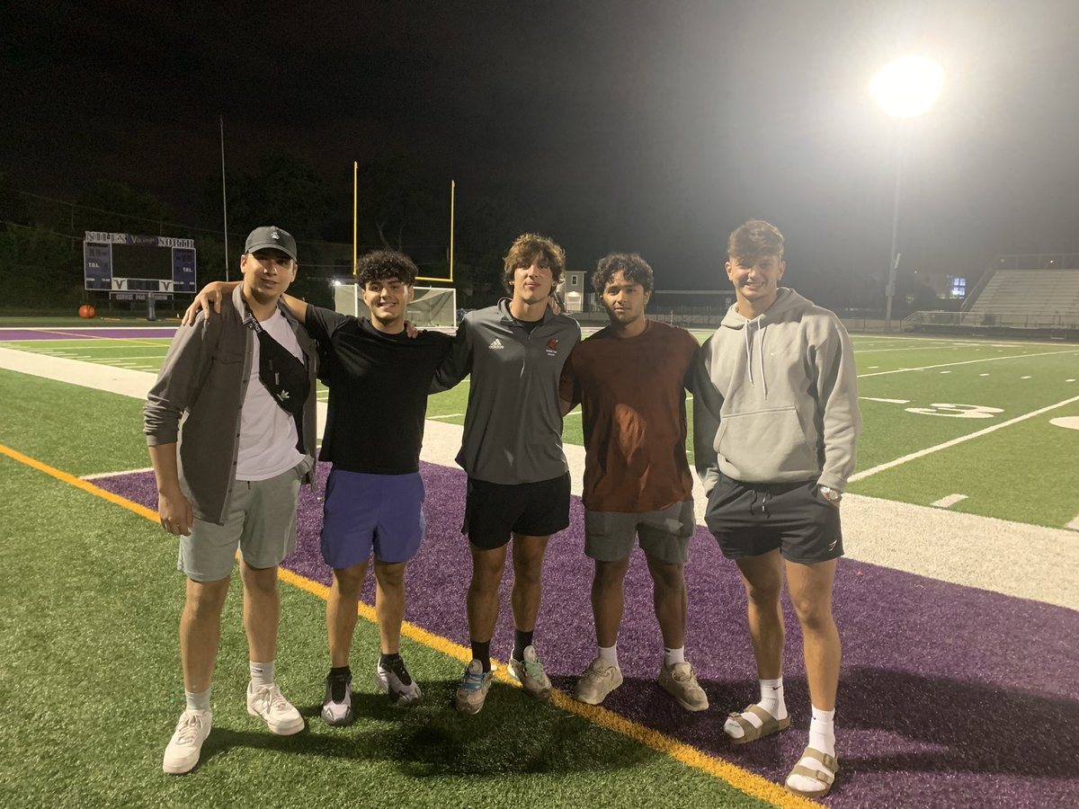 nnvikingsoccer's tweet photo. Niles North tied New Trier tonight 1-1 in a hard fought, industrious, and entertaining match! These former Vikings were there supporting the players every step of the way, cheering and loving every minute of it. NN still undefeated.#thatsnorth https://t.co/w0n8aXXC6z