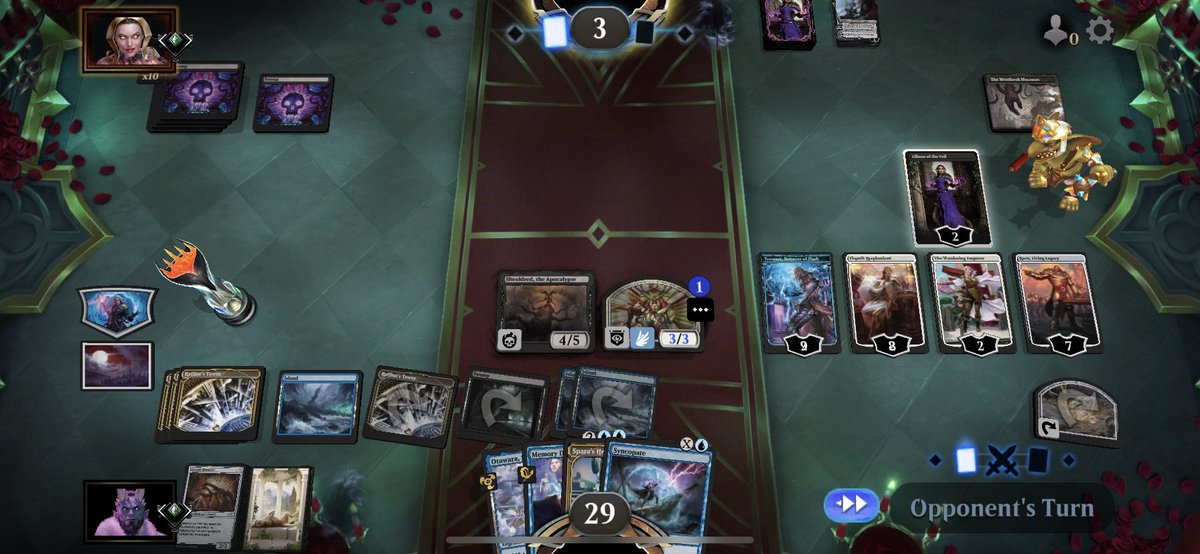 KingFatticus's tweet photo. This is the board 5 turns AFTER my opponent Liliana of the Veil ultimates. 

Esper Tezzeret forever!

#MTGArena #MagicTheGathering #esper #tezzeret #planeswalkers https://t.co/tq5bbYFUiA