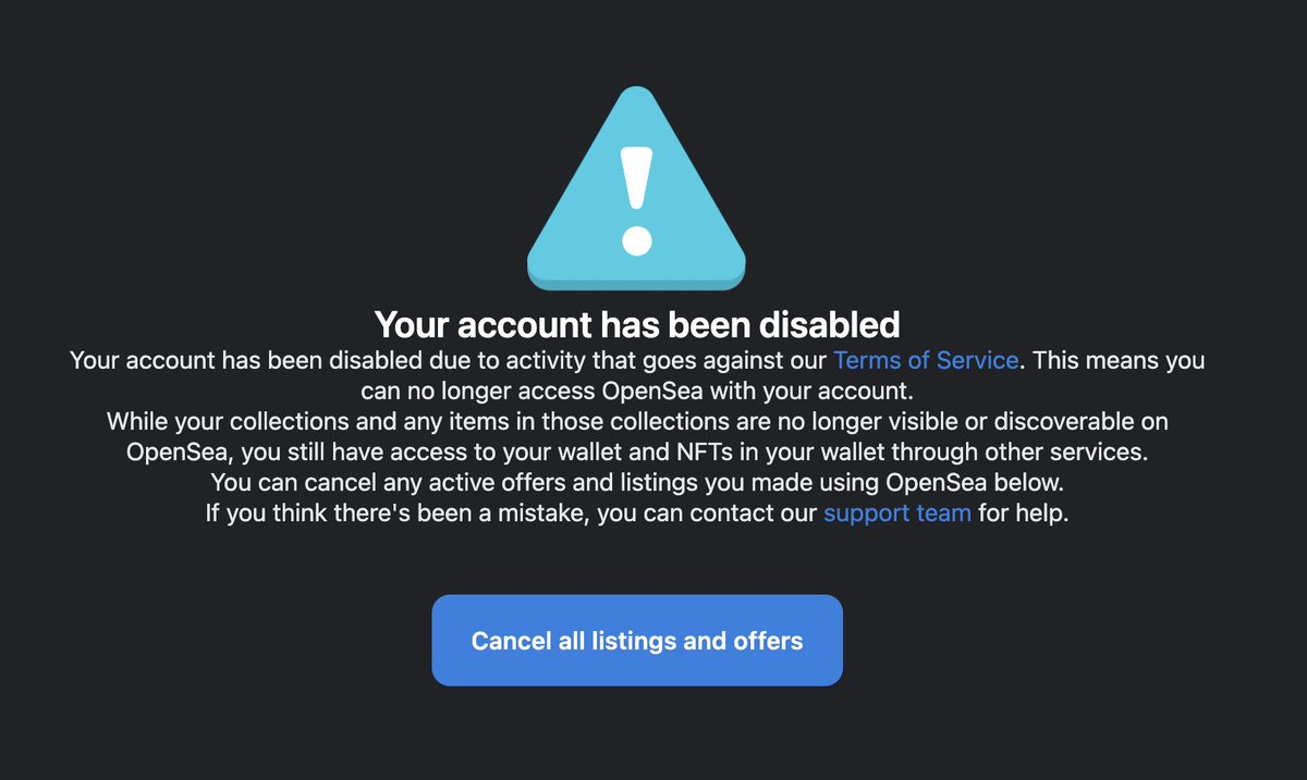_nickydon's tweet photo. what the HECK is going on here @opensea ?
been using your platform for over a year and you've made tons of money through royalties on my trades and now decide to disable my account out of nowhere with no explanation whatsoever?
never interacted with anything fraudulent or sketchy https://t.co/NVBoNrEz5N
