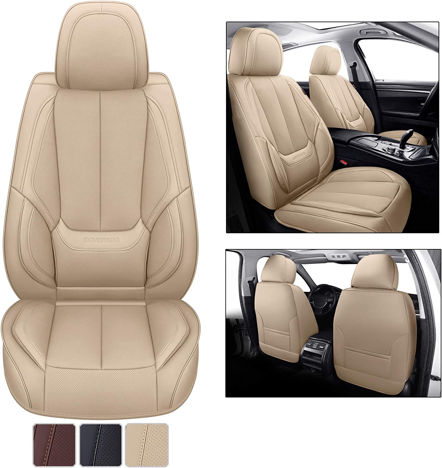Universal Fit for Most Sedans SUV Pick-up Truck Coverado Front Seat Covers 2 Pieces Black Waterproof Nappa Leather Car Seat Protectors Auto Interior 