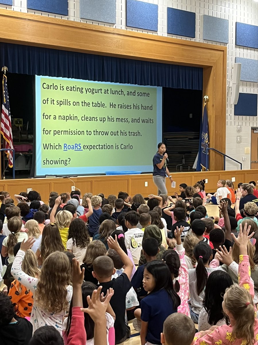 MrsGustie's tweet photo. Such a great PBIS assembly today. Real world examples for the kids to connect to and lots of excitement in the air! 💙💛Better Together💙💛#mtlionpride https://t.co/msyCGEReYX