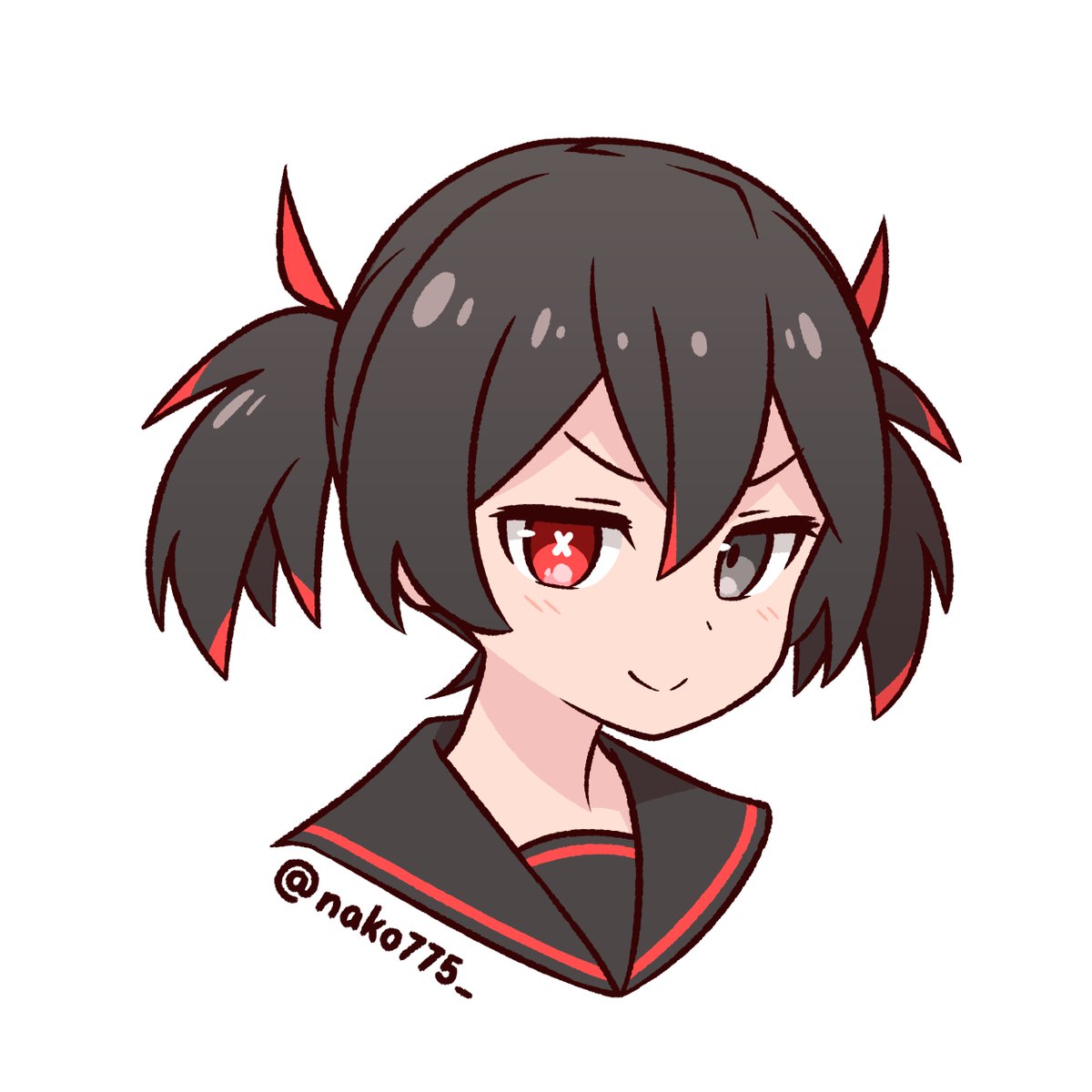 1girl heterochromia red eyes solo twintails black hair white background  illustration images