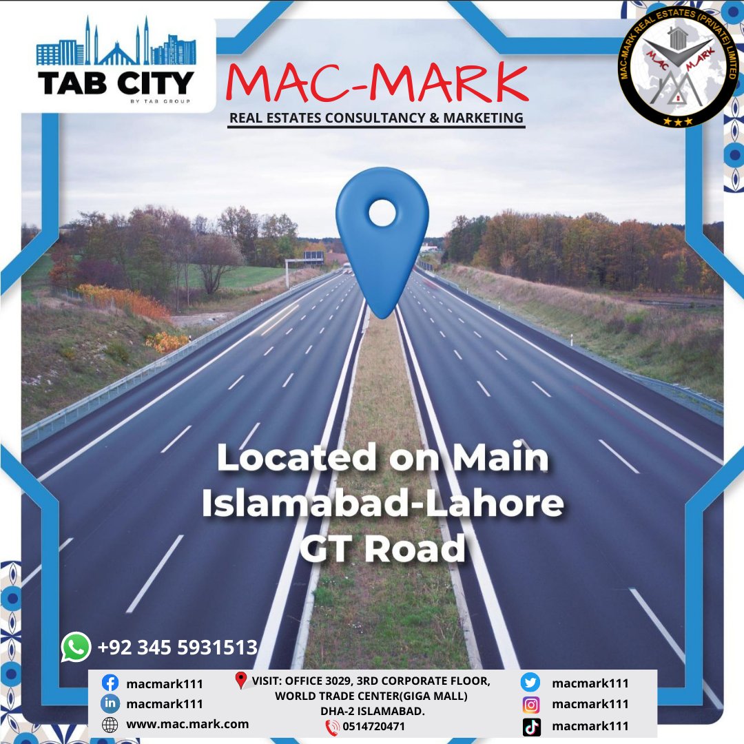 macmark111's tweet photo. Tab City
Location on Main
Islamabad & Lahore GT Road
#TABCITY #Islamabad #Rawalpindi #macmark #realestate #DHA #Islamabad #gigamall https://t.co/crEE0snvSd