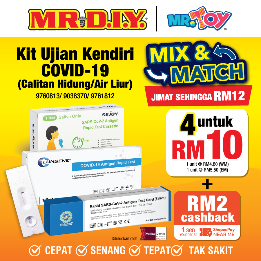 mrdiyMY's tweet photo. Tawaran bertambah, Penjimatan berganda!
Nikmati pulangan tunai RM2 untuk promosi kit ujian kendiri Covid-19 kami dengan Baucar 1sen ShopeePay. Dapatkan mana-mana 4 kit ujian Covid-19 dengan serendah RM8 sahaja!
#MRDIY #AlwaysLowPrices #CovidTestKit #NasalTestKit #SalivaTestKit https://t.co/RLhQFQtjXZ