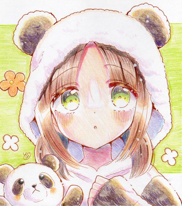 もこもこパンダ#創作#ヲトメツバキ#色鉛筆 
