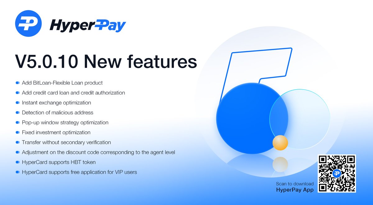 Hpx_Official's tweet photo. 🔥#HyperPay V5.0.10 New Features Released!!!🔥
✅Add #BitLoan-Flexible #loan product
✅Add #creditcard loan and credit authorization
✅Detection of malicious adress
✅Fixed #investment opitmization
See More Details👇
#Cryptocard #CryptoNews #HBT https://t.co/nQYpBeEvQf
