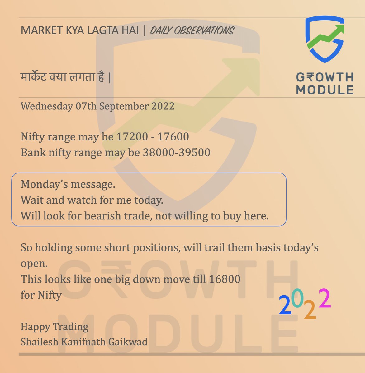 GrowthModule's tweet image. Expecting a gap down also this fall may continue till 16800 for Nifty.
So trail positions basis opening price.
Make most of it.
#nifty #banknifty #bankniftyoptions