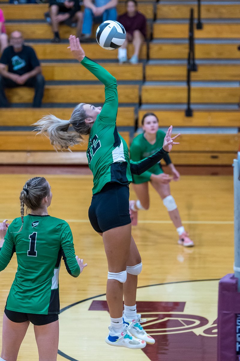 Columbia's <a href="/emily2beck/">Emily Beck</a> gets the hit at Wellington. <a href="/_CHS_volleyball/">CHS Volleyball</a> <a href="/CHSRaiders/">ColumbiaRaiders</a>