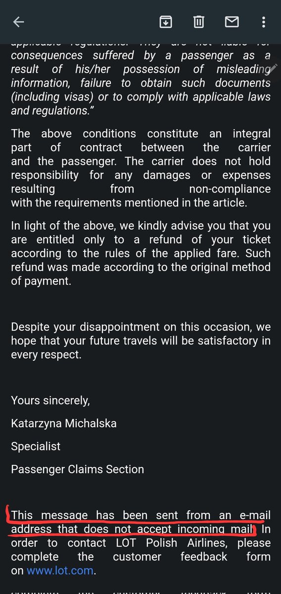 arjayeshdubey's tweet photo. @LOTPLAirlines admit your mistake and #GiveMyMoneyBack
After making me wait for 30 days for a response to my complaint, all they are saying is its not their fault (see attached image). When airline offered to help, I had shared all the evidences with airline that state otherwise. https://t.co/YpFbNfwc3k