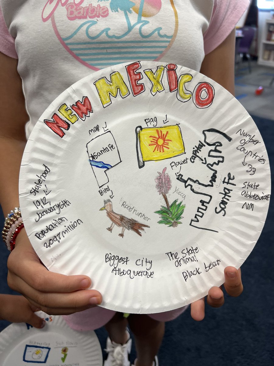 UnivOf5thGrade's tweet photo. 5th grade Reporters used their investigative skills to research a state, their artistic skills to design a state plate based on the research, and their interviewing skills to learn more about others’ research. @CVWorldofWork @CajonValleyUSD @NarancaMustangs https://t.co/qR0uog4g4E