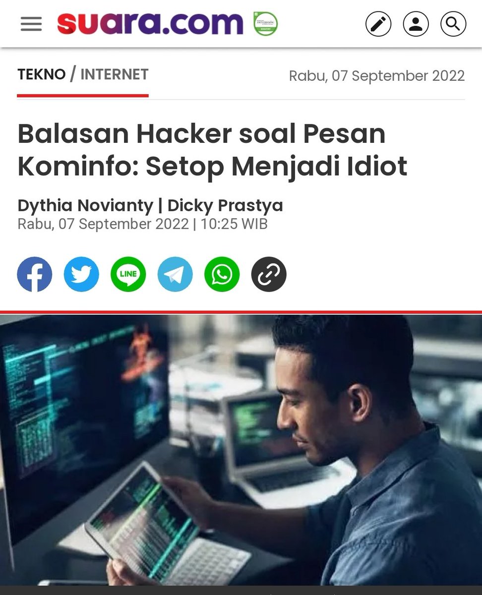 ecommurz's tweet photo. BJORKA (THE HACKER) RESPONDED to Kominfo's "hacker kalau bisa jangan menyerang".

The hacker said: "Stop being an idiot"

😭😭😭😭😭😭😭😭😭😭😭😭😭😭😭😭😭😭😭😭✋️✋️✋️✋️ https://t.co/61hwJFrkXE