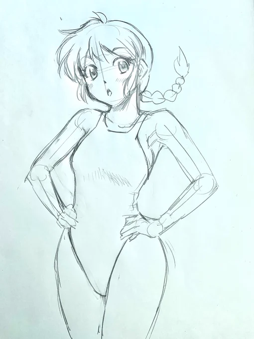 競泳水着が強烈に描きたくなって、一気に走り描き(*'꒳`*)競泳らんまさんです(*'∀`*) 