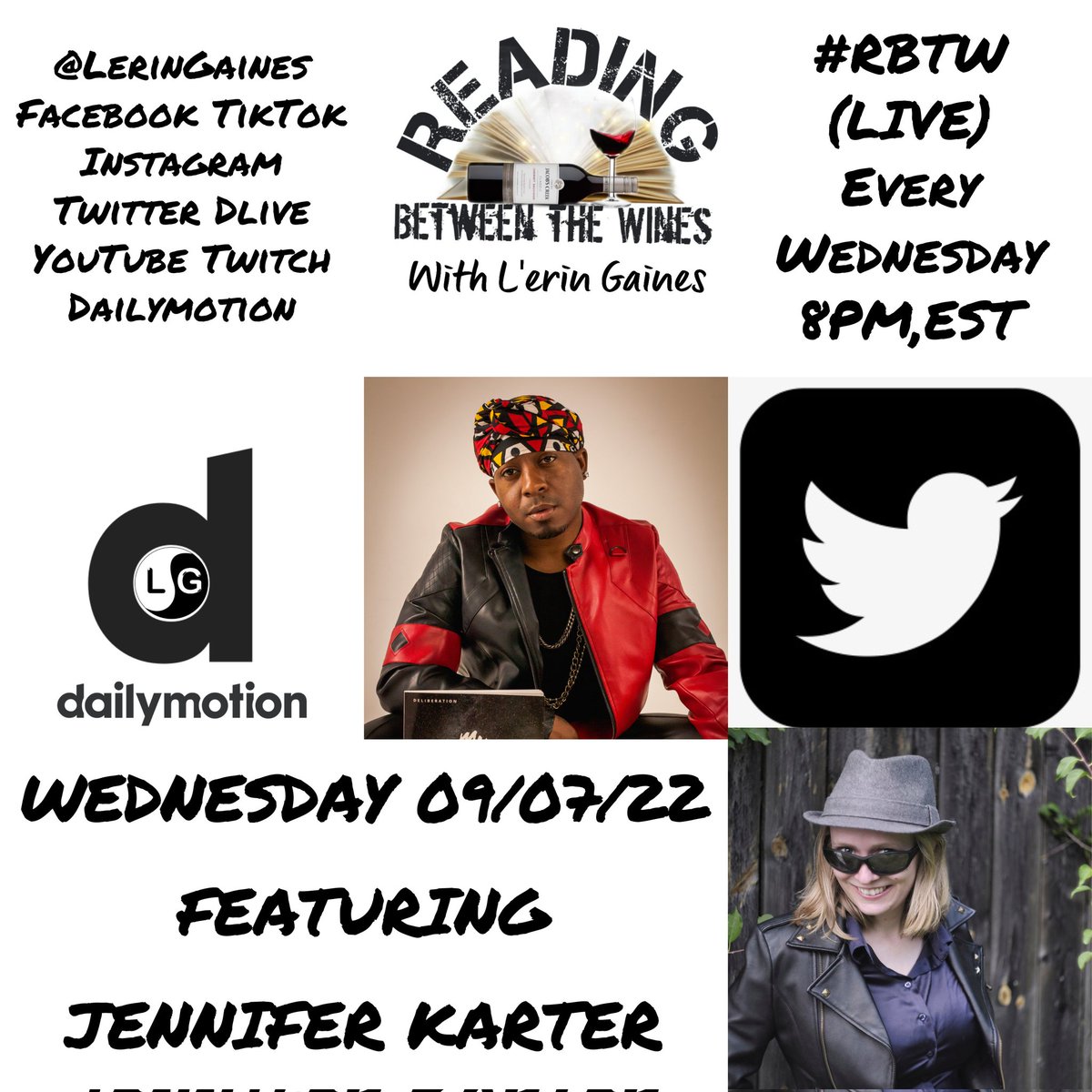 LerinGaines's tweet photo. #ReadingBetweenTheWines with #LerinGaines X #JenniferKarter #Streaming #LIVE 09/07/22 @ 8PM,EST @LerinGaines #Facebook #Instagram #TikTok #YouTube #Twitter #DLIVE #Twitch #DailyMotion #DiscTwo #RemixJournal #TrackNine #ParentalAdvisory #ExplicitContent https://t.co/NK2CRDpqzF