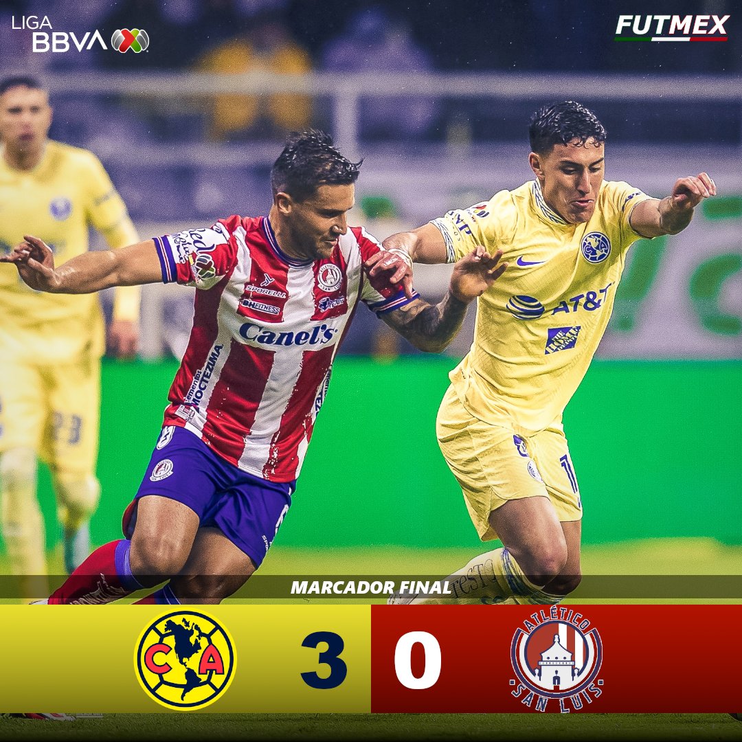 🕛 FINAL | #América 3-0 #AtléticoDeSanLuis 

⚽️ 'Cabecita' 45'
⚽️ Diego Valdés 54'
⚽️ Henry Martín 56'

Nueva victoria para las Águilas, octavo triunfo consecutivo y se aferran al liderato. El San Luis se queda en 12°, poniendo en riesgo su reclasificación.