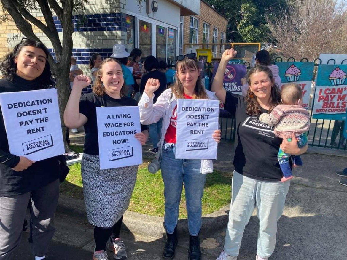 Pumped to be cheering on educators walking off the job at Brunswick East Kindergarten! See you at Federation Square at 3pm