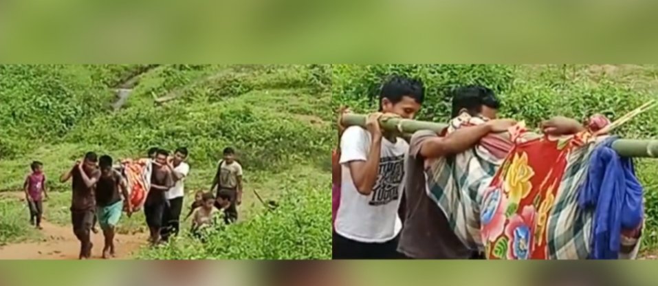 36-week pregnant woman carried on a makeshift bamboo stretcher for five kilometres Ri-Bhoi district to hospital to get her baby girl delivered. #healthcareMeghalaya successful failure in the State under NPP <a href="/Offtejasvisurya/">Tejasvi Surya Office</a> <a href="/BJYM/">BJYM</a> <a href="/bjymmeghalaya/">BJYM MEGHALAYA PRADESH</a> <a href="/arvinddamani/">Arvind B Damani</a>