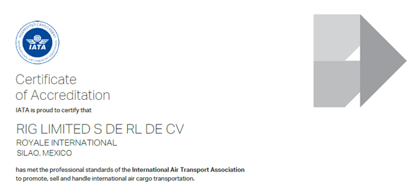 We are delighted to announce that our Royale Mexico has been recognised as an IATA Cargo Agent! 

Click here to learn more about IATA: 
iata.org 

#RoyaleInternational #makeithappen2022 #IATA #IATAcargoagent #IATAtraining #logistics #shipment