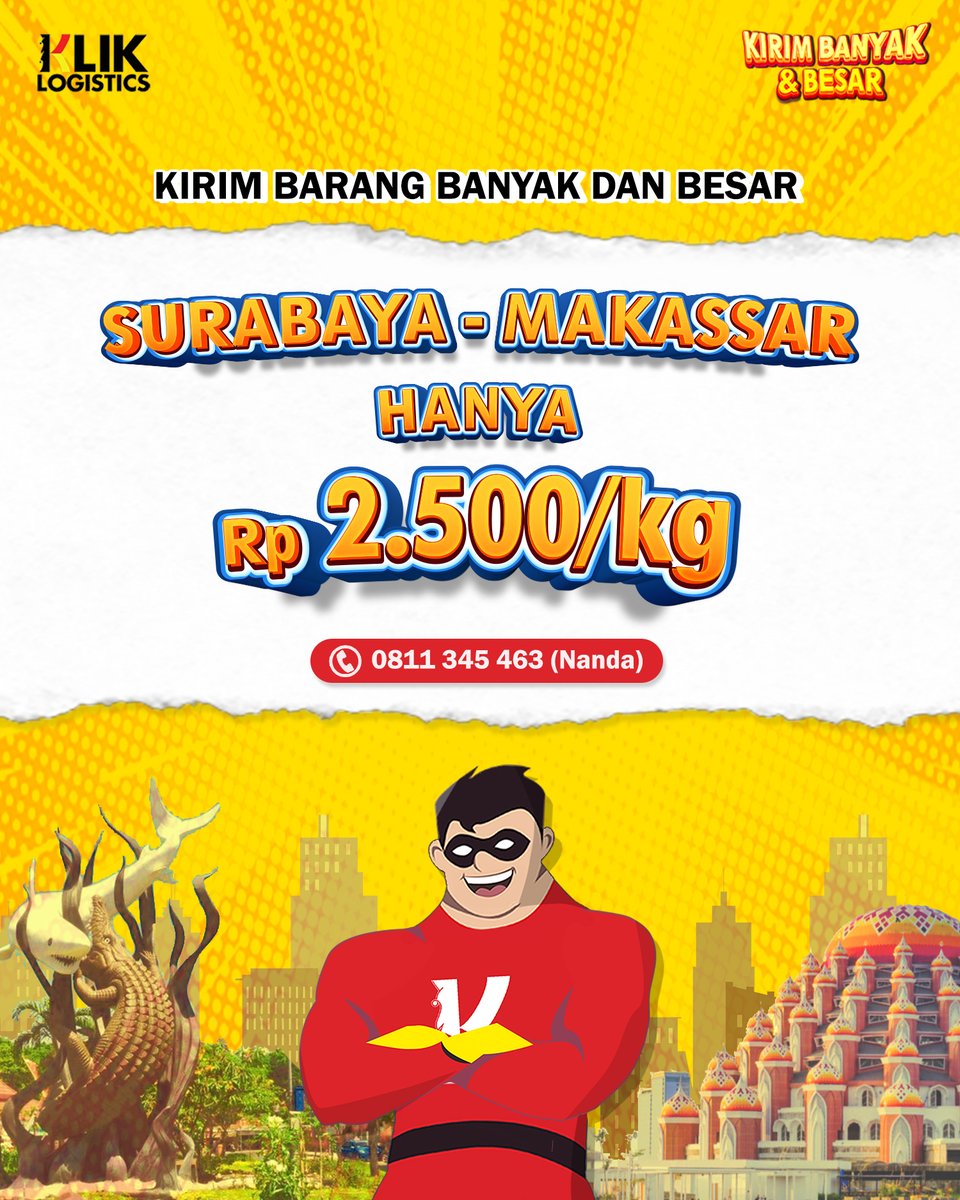 Buat kamu yang mau kirim barang ke Makassar, kirim aja ke Klik Logistics, spesialis kirim banyak dan besar! Tarif super murah cuma Rp 2.500/kg !
Yuk buruan kunjungi website kami di kliklogistics.co.id 

#ekspedisimurah #ekspedisisurabayamakassar #infosurabaya #infosby