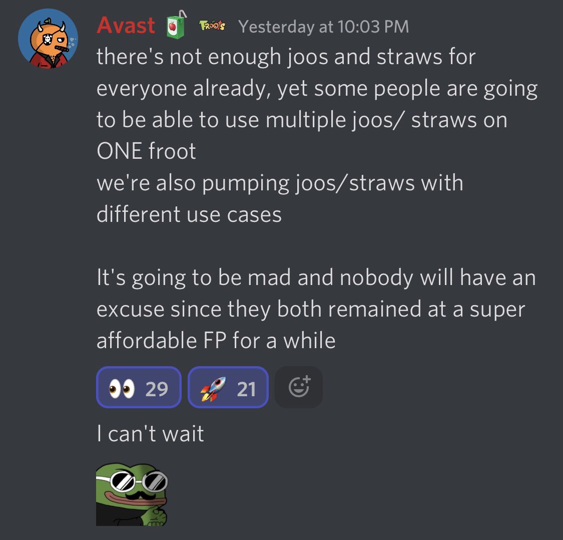DQSOLANA's tweet photo. Fr00ts Total Supply is 7777
Fr00ts Golden Straw Total Supply just 2052
Will Golden Straw Flip Fr00ts ??
I will share for y'all the alpha π§
@frootsnft #frootsfam #froots #frootsgang https://t.co/juSfgcbrnu