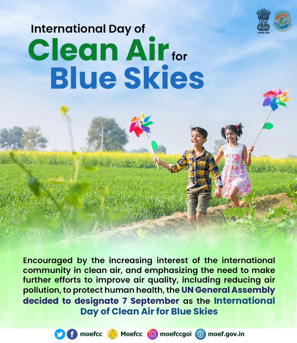 moefcc's tweet photo. International Day of Clean Air for Blue Skies aims to raise awareness that clean air is essential for good health and also to promote solutions for improving air quality.  Let's join hands to be a solution to mitigate #AirPollution. https://t.co/A3uOAlABin