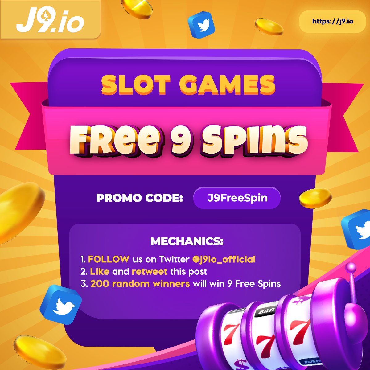 j9io_official's tweet photo. Time for our weekly giveaway! π€© Be one of the lucky winners of J9's free spins! π°
Simply follow the mechanics below.
Good luck!
#J9 #J9BC #WinWithJ9 #Slots #LiveCasino #Crypto https://t.co/tkRzSYYTVi