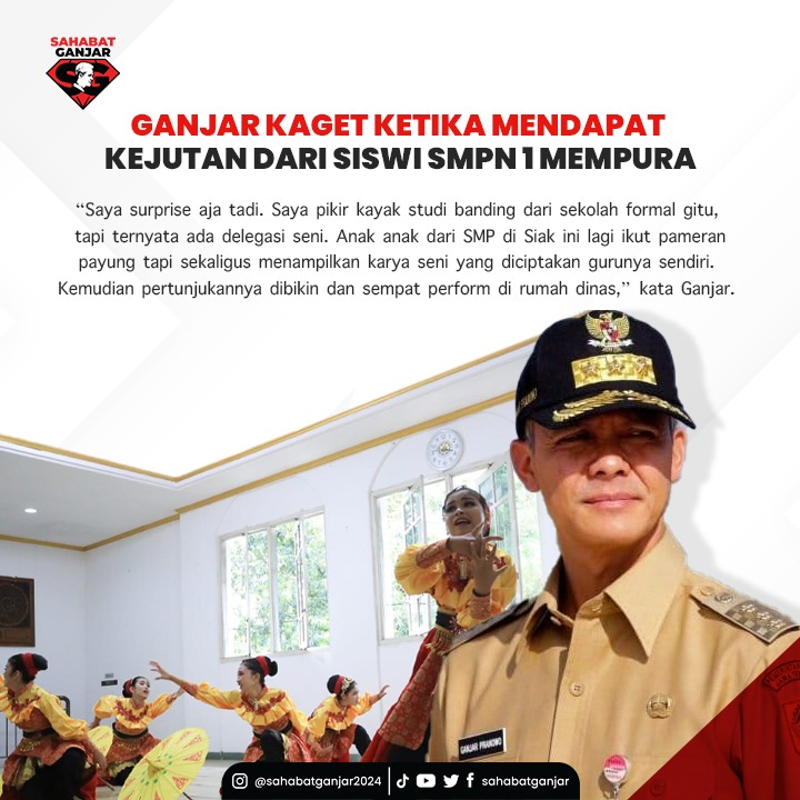 sahabatganjar's tweet photo. Ganjar  mengatakan, kelima pelajar dan rombongan dari Siak, Riau, itu merupakan tamu istimewa. Awalnya ia tidak menyangka akan mendapat tontonan tari dan kesenian dari tanah Melayu. 

#SahabatGanjar #Ganjar #ganjarpranowo https://t.co/GejEKsZO4p