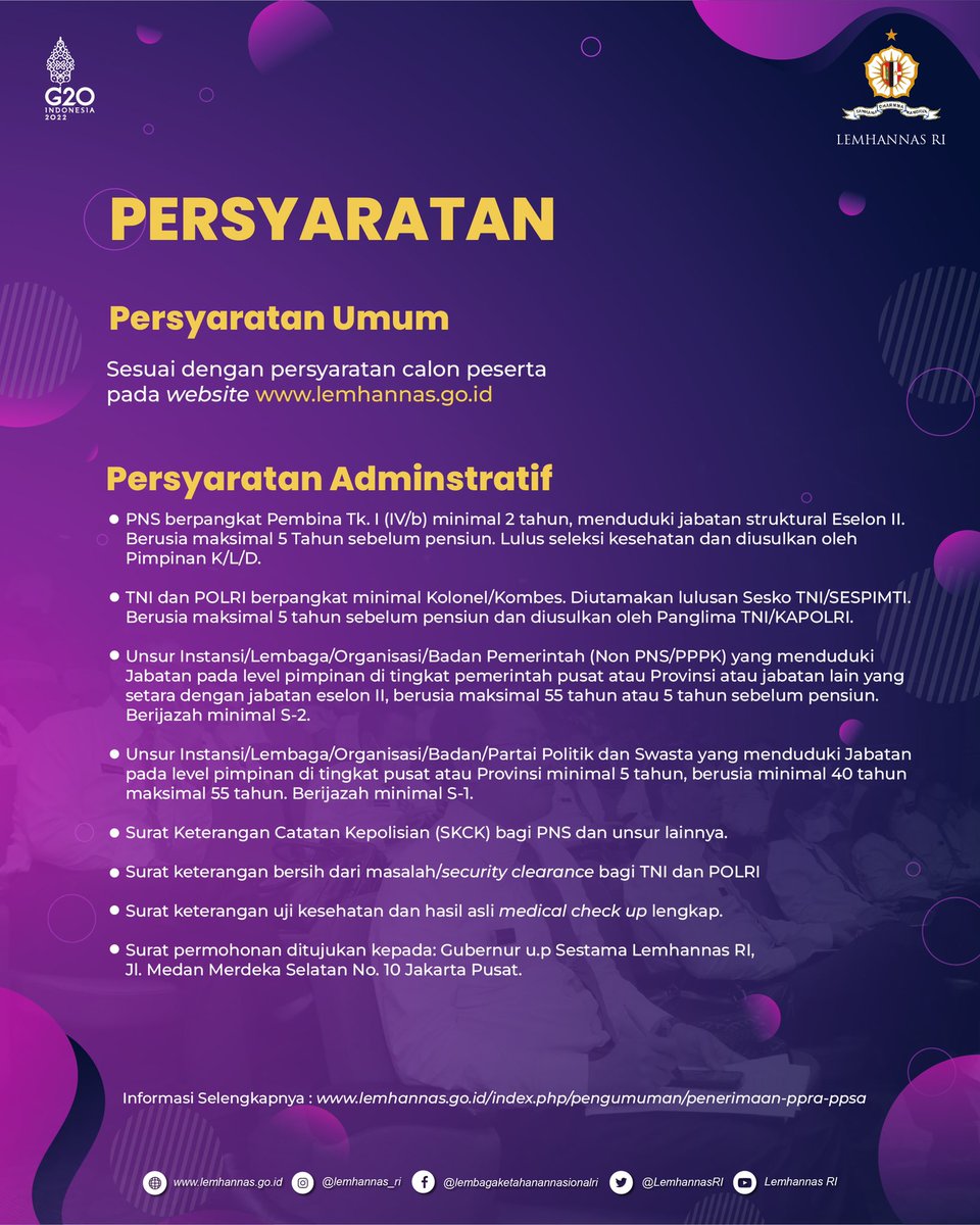 LemhannasRI's tweet photo. Sahabat Tannas, pendaftaran calon peserta Program Pendidikan Reguler Angkatan LXV (PPRA 65) Tahun Ajaran 2023 telah dibuka. Simak informasi pada infografis berikut!

#PPRA65
#LemhannasRI https://t.co/em1SAmK20J