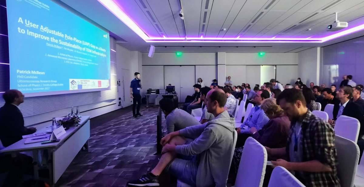 Great turnout at #16mcm for <a href="/PaddyMcBean/">Patrick McBean</a> talking about our work developing a user adjustable pole-piece for the <a href="/JEOLEUROPE/">JEOL EUROPE</a> #TEM ecosystem. Hopefully available to test from <a href="/turboTEM/">turboTEM</a> next year! Big thanks go to our collaborators &amp; funders @scienceirel, <a href="/Entirl/">Enterprise Ireland</a> &amp; <a href="/IMR_ie/">IMR</a> 😊❤️🛠️🔬