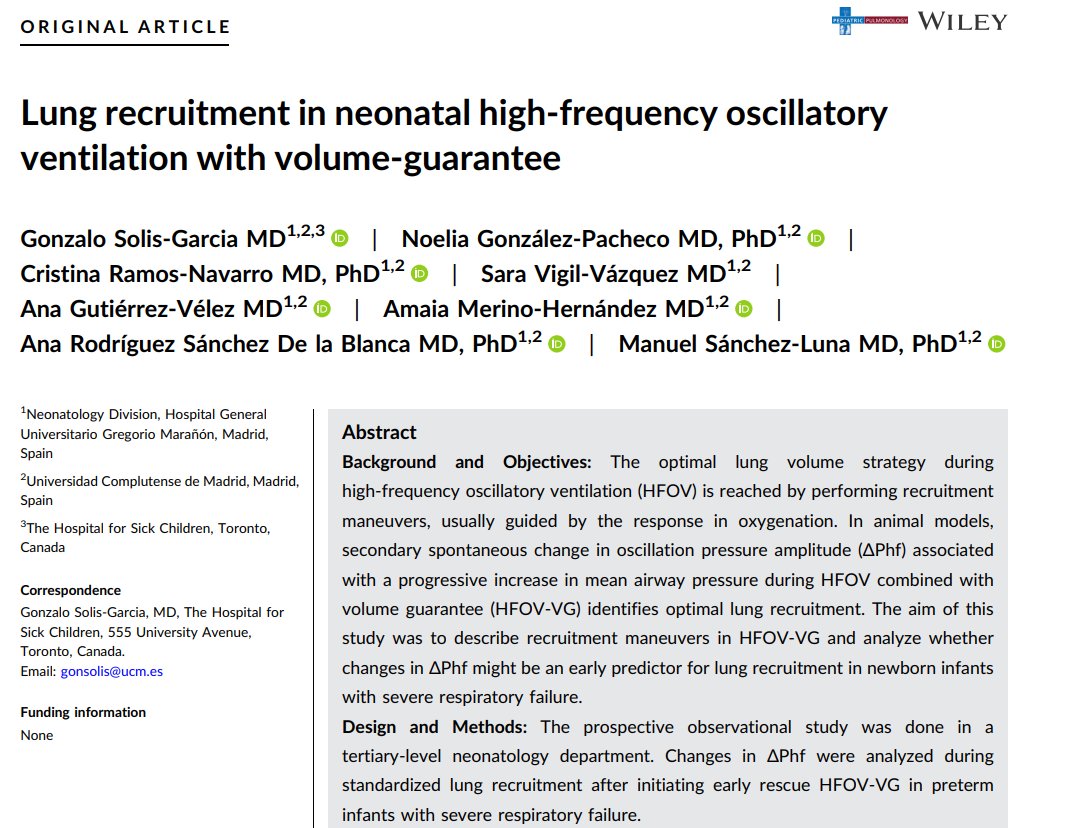 gonsolisg's tweet photo. This week we published in @PedPulmonol our latest research about lung recruitment in neonatal patients ventilated on HFOV-VG. Thanks @manutoronto13 @GJNoelia and the rest of the team!

https://t.co/IJrwQyQZSE https://t.co/w6W7eTAW1r