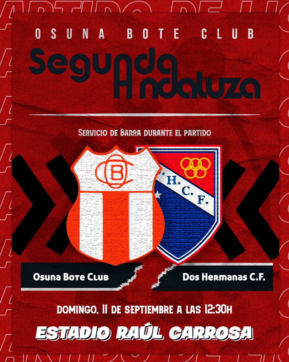 ＳＥＧＵＮＤＡ ＡＮＤＡＬＵＺＡ

Comienza nuestra andandura en ʟᴀ ʟɪɢᴀ y queremos que nos apoyes porque habrá ambientazo en el Raúl Carrosa

🆚 <a href="/_Doshermanascf/">Dos Hermanas CF 1971</a> 
📅 11/09
⌚ 12:30h
🥓 Servicio de barra 🍻
🎶 Animación, música y speaker

¡𝐕𝐄𝐍𝐓𝐄!

🔴⚪ #SangreRoja