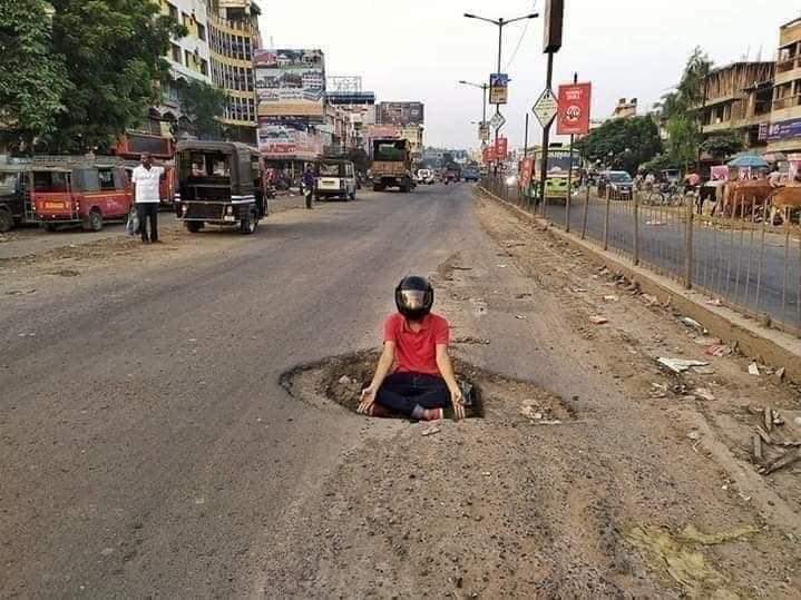 Trolldravidyas's tweet photo. No helmet 1000��� fine!
What about the fine for officials who made such roads? My vote only for whomever bring this fine charges against corrupt government officials #copypastetweet https://t.co/ola39fHKR5