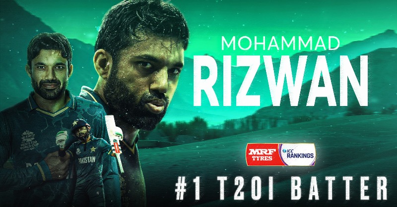 ICC's tweet photo. On 🔝 of the @MRFWorldwide ICC Men’s T20I Batting Rankings 👑

Congratulations, @iMRizwanPak 👏

👉 https://t.co/mvY3tc8Zdi