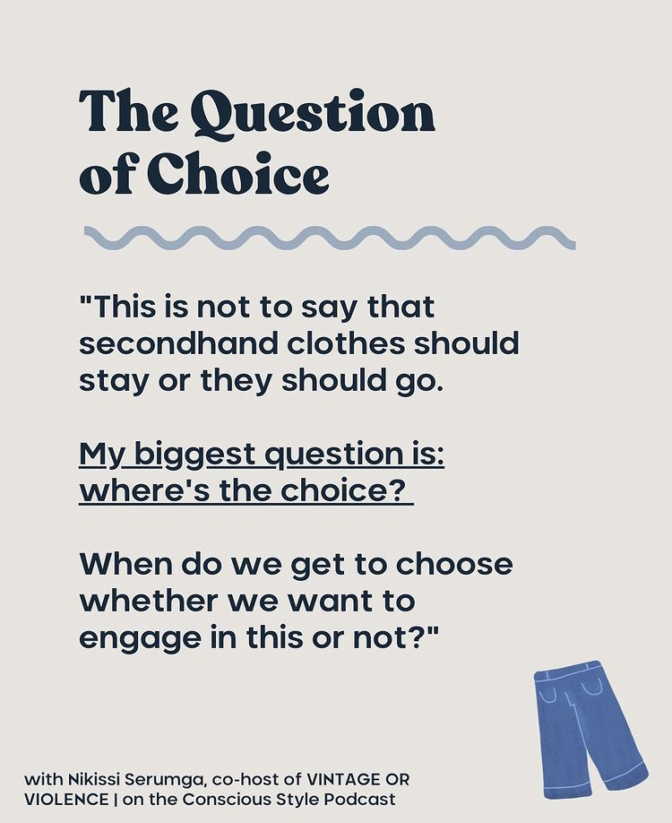 2ndhandviolence's tweet image. My biggest question is where’s the choice? - @ThisIsKissi 

“When do we get to choose whether we want to engage in this or not?"

Read more @ConsciousStyle_ 
consciouslifeandstyle.com/secondhand-clo…

~ #VintageorViolence #SecondHandClothing #Podcast #FastFashion #Uganda #Africa