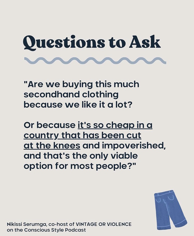 2ndhandviolence's tweet image. My biggest question is where’s the choice? - @ThisIsKissi 

“When do we get to choose whether we want to engage in this or not?"

Read more @ConsciousStyle_ 
consciouslifeandstyle.com/secondhand-clo…

~ #VintageorViolence #SecondHandClothing #Podcast #FastFashion #Uganda #Africa
