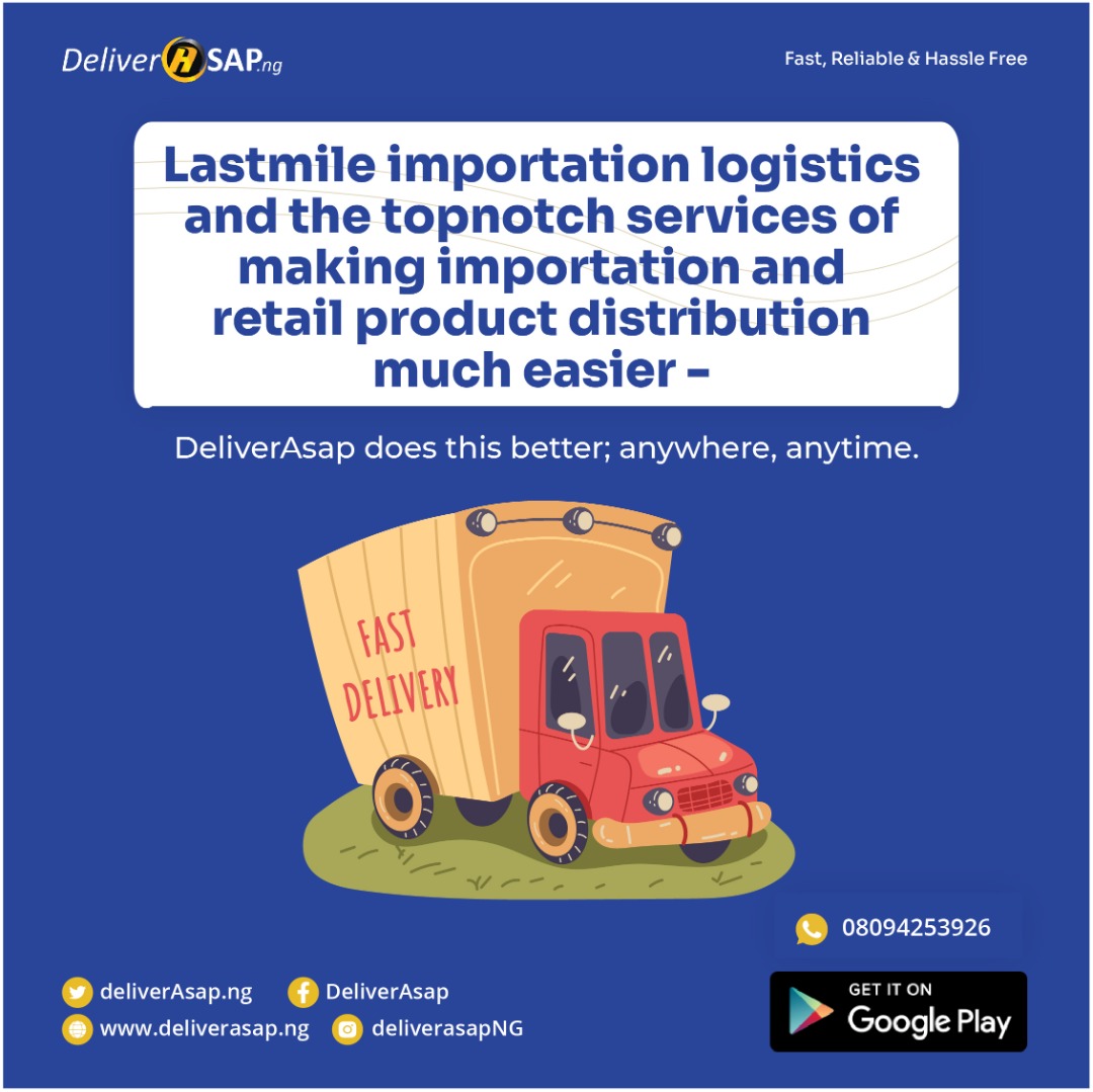 deliverasapng's tweet photo. Anywhere importation, logistics and lastmile fulfillment is mentioned, trust that DeliverAsap must appear in the same discussion. 

All that is needed to make your importation logistics much easier is all that we offer you.

Do DeliverAsap

Call/WhatsApp: 08094253926
-
-
-
-
- https://t.co/FJ3lnwTn1F