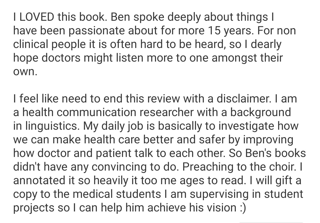 Go and read this fantastic insightful book: The Patient Doctor by <a href="/benbravery/">Dr Ben Bravery</a>