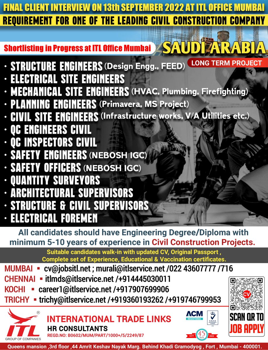 ItlJobs's tweet photo. JOB VACANCY FOR #saudiarabia

CLICK ON LINK TO APPLY JOB > https://t.co/t4H7IxSbKZ

Learn more :
https://t.co/Q5kFvSkQ3y
#civilengineering #civilconstruction #civilprojects #construction #engineer #longtremprojects #career #jobhunt #employment #jobposting #hr #work #staffing https://t.co/B2K4k0mg85