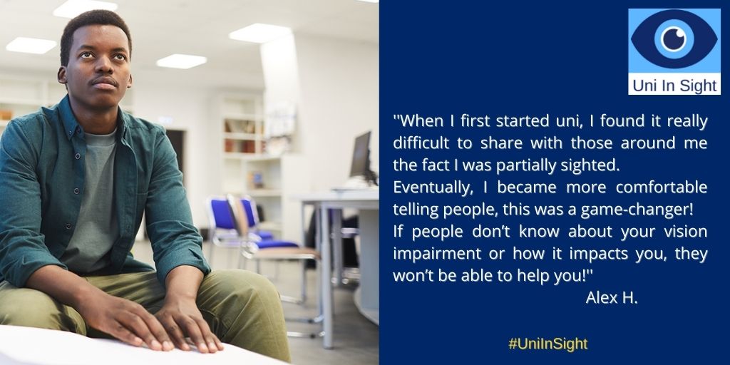 PocklingtonHub's tweet photo. Our Student Support Coordinator, Alex, shares his top tip for all blind/partially sighted/deafblind people who are starting university this year!
Making people aware makes them more confident about how to assist you, and -quite often- about how to even talk to you.
#UniInSight https://t.co/vuqTBnjxQy
