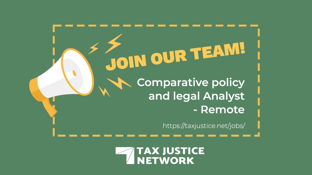 TaxJusticeNet's tweet photo. 🌱Our team is growing! We are #hiring a remote Comparative policy and legal Analyst, to join our Financial Secrecy research team. Full time position, but will consider part time.  
Find out more here: https://t.co/zD2WIU1TXc
 #jobalert #remotejobs #taxjustice https://t.co/V0ToLhHdGZ