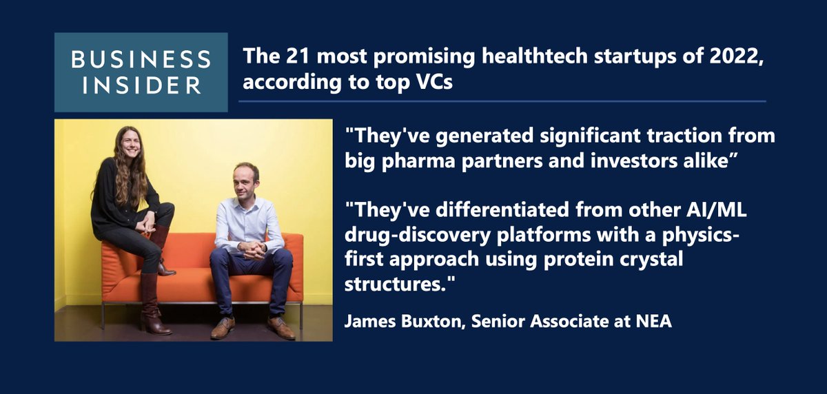 Aqemia is one of 'the 21 most promising healthtech startups of 2022, according to top VCs' in @BusinessInsider Thank you James Buxton M.D. from @NEA for talking about our work and how we are 'beating other competitors in speed and accuracy'! businessinsider.com/21-most-promis…