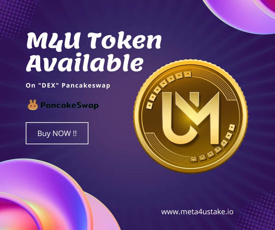 s_meta4u's tweet photo. The M4U token is available on Pancakeswap, grab your M4U NOW !!!!!
https://t.co/XoodqOz4cf 
#token #trading #pancakeswap #buy #coins 
#metaverse #M4U #crypto #rewards #staking #Wallet https://t.co/mFq5Efk5oM