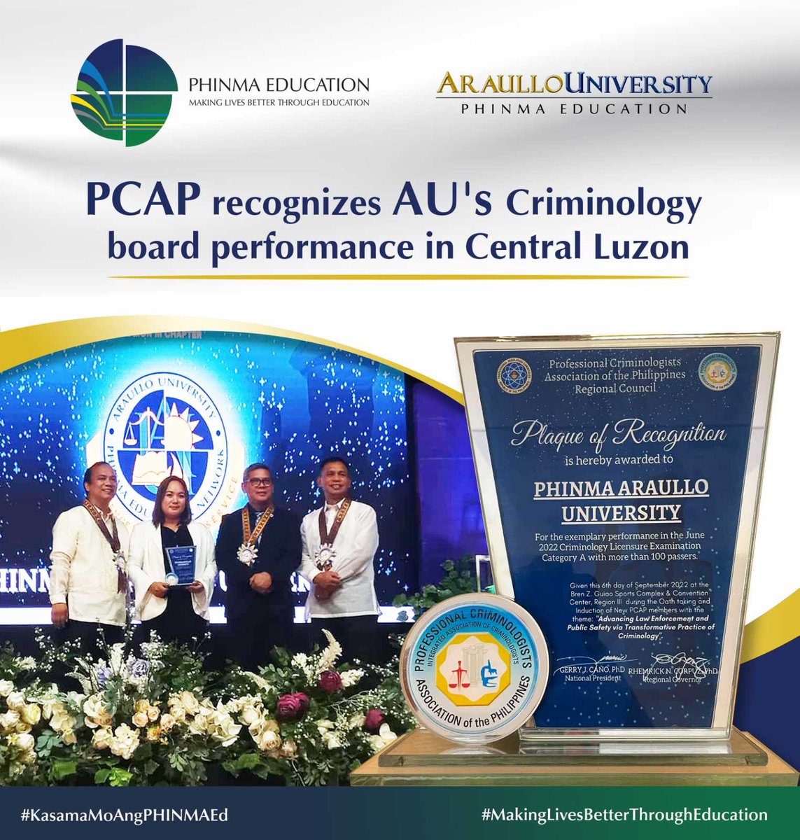 phinmaau's tweet photo. PCAP recognizes PHINMA AU's Criminology board performance in Central Luzon

Read more here: https://t.co/LCdCZtLZEv https://t.co/kNodktn14D